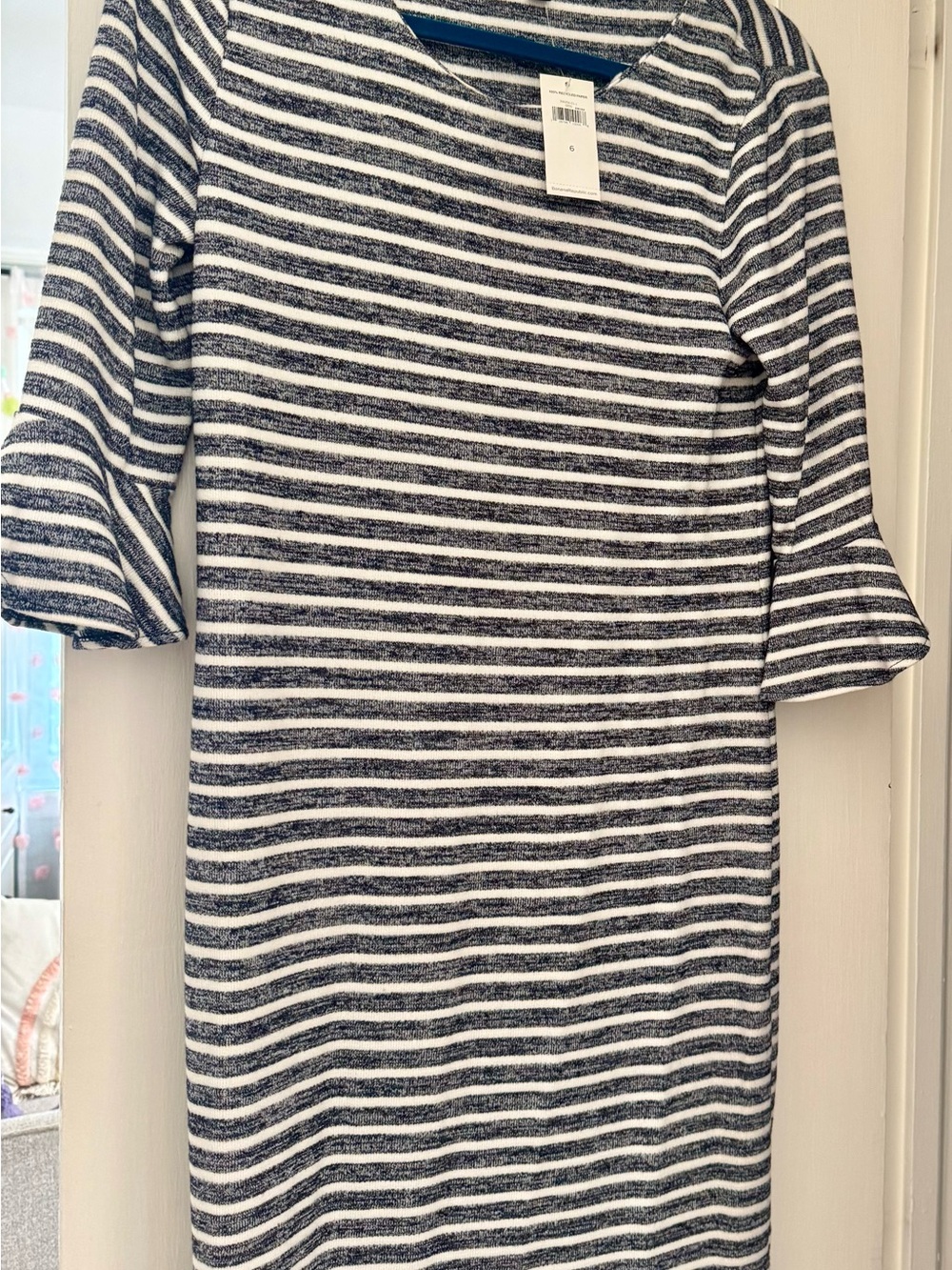 NWT Banana Republic Heathered Navy and White Striped Knit Dress